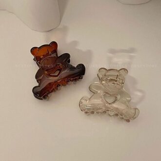 2Pc Koreaanse Kawaii Beer Haar Clip Klauw Klem Voor Vrouwen Meisjes Kids Haarspeld Krab Hoofdband Haar Washface Accessoires hoofddeksels 2PCbrown transparant