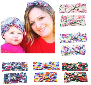 2Pc/Set Mum baby Mother Daughter Rabbit Ears Bowknot Hair Band Matching Elastic Headband Floral Turban Knot Accessories Headwear