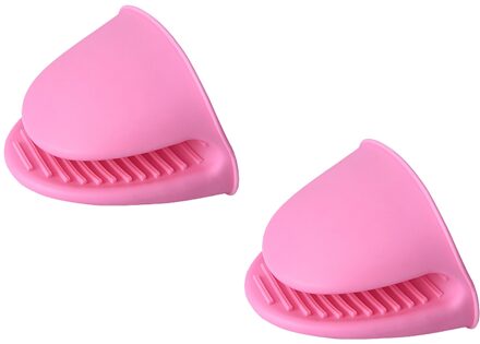 2Pc Siliconen Oven Handschoenen Warmtegeïsoleerde Vinger Handschoenen Koken Magnetron Antislip Gripper Pot Houder Keuken Bakken Tool roze