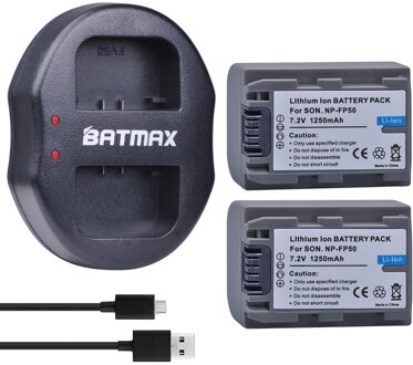 2Pcs 1250Mah NP-FP50 Np FP50 NP-FP51 Np FP51 Camera Batterij + Usb Daul Oplader Voor Sony DCR-HC20 DCR-HC21 DCR-HC26 DCR-HC28 HC30