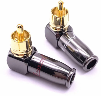 2pcs/1pair 90 Degree Snake King RCA L-shaped Gun Black Gold Plated Right Angle RCA Male Plug Audio Video Connector Soldering