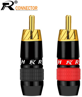 2Pcs/1Pair Smooth Black Gold Plated RCA Connector RCA male plug adapter Video/Audio Wire Connector Support 6mm Cable black&red