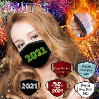 2Pcs 2021 Happy New Year Print Adult Mask Reusable Mouth Mask Protective Mouth Cover Washable Face Mask Cotton Face Shield