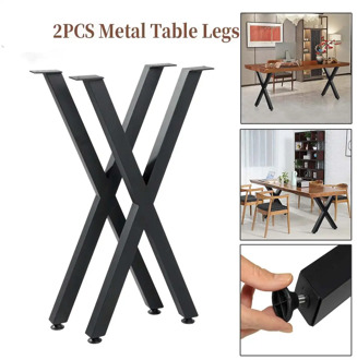 2pcs 28inch Industrial Steel Table Legs X-Shape Frame Furniture Legs Stand Feet Metal Table Desk Leg Anti Scratch Floor Pads
