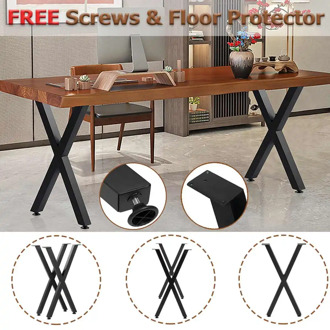 2pcs 28inch Industrial Steel Table Legs X-Shape Frame Furniture Legs Stand Feet Metal Table Desk Leg with Floor Protection Pad