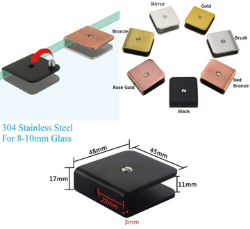 2Pcs 304 Stainless Steel Wall Floating Glass Shelf Clip Partition Clamp Matte Black Rose Gold Polished Red Bronze Brush Cut Free