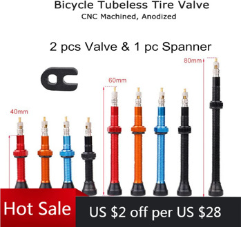 2pcs 40mm/60mm/80mm Bicycle Aluminum Presta Valve for Road MTB Bicycle Tubeless Tires Brass Core Alloy Stem Tubeless Bike Tool