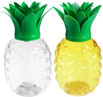 2Pcs 500Ml Ananas Vorm Drinken Cups Transparante Plastic Cups Party Mok Set Met Deksel Voor Luau Strand party Drinken
