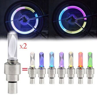 * 2Pcs 7 Kleur Fiets Auto Motorfiets Wiel Band Ventiel Cap Flash Led Licht Spoke Lamp Cool Kleurrijke fiets Accessoires