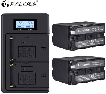 2Pcs 7200Mah NP-F970 Np F960 F970 Power Display Batterij + Lcd Dual Digitale Camera Oplader Voor Sony F930 f950 F770 F570 CCD-RV100 2accu en lader