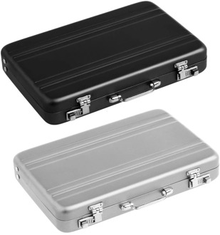 2Pcs Aluminum Password Box Card Case Mini Suitcase Password Briefcase - Silver & Black