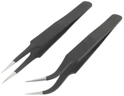 2Pcs Anti-Magnetische Antistatische Gebogen Rechte Tips Tweezer Rvs Gebogen Black Nail Art Tweezer Hand Picking Tool