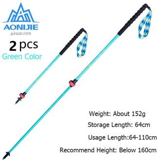 2Pcs Aonijie E4203 Telescopische Ultralight Quick Lock Trekking Poles Wandelen Pole Trail Run Tiener Wandelstok Aluminiumlegering groen 2stk