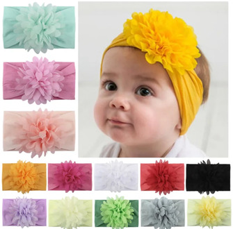 2pcs Baby girl Headbands Flower Headdress Bow Hair Band Nylon Big Chiffon newborn Girl Toddler Turban Head Wrap Children