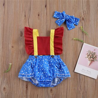 2Pcs Baby Meisjes Zomer Kleding Ruche Mouw Star Print Romper Bodysuit Met Hoofdband Set 12m