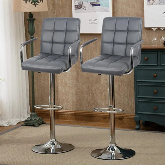 2pcs Bar Stools Swivel Seat In Faux Metal Base Height Adjustable With Armrests 3 Color Bar Chairs Bar Home Furniture HWC