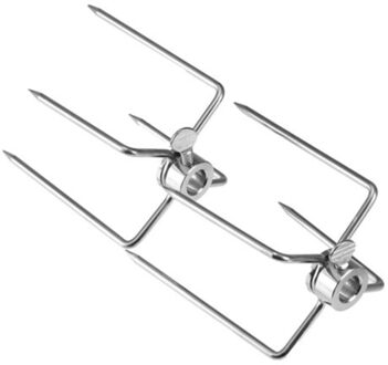 2Pcs Bbq Ijzer-Plated Chrome Vorken Houtskool Kip Grill Rotisserie Spit Barbecue Gereedschap Lfd