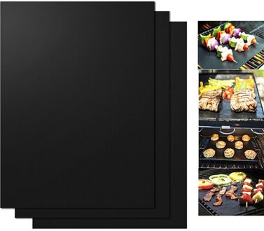2Pcs Bbq Oven Grill Mat Hittebestendige Non-stick Bbq Grill Plaat Oven Pan Liners Bakken Pad Mat zwart 1