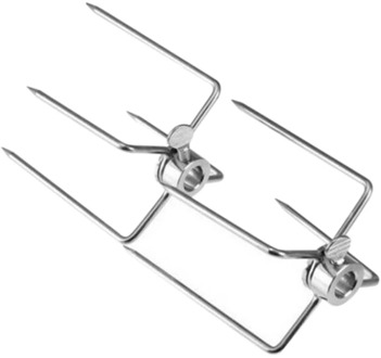 2Pcs BBQ Rotisserie Meat Forks Clamp Grill Meatpicks Stainless Steel Barbecue Skewer