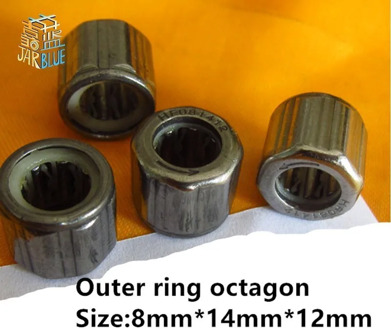 2pcs bearing HF081412 Outer ring octagon/Outer hexagonal /Smooth surface/Outer knurled One-way needle roller bearing 8*14*12mm