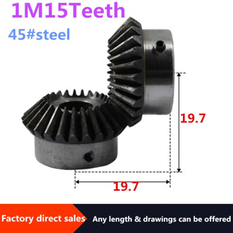 2pcs Bevel Gear 1M 15Teeth inner hole 6 mm gear 90 degrees meshing angle Steel Gears Screw Hole M5