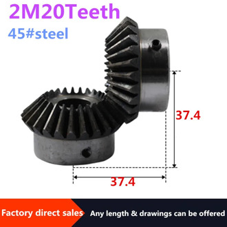 2pcs Bevel Gear 2M 20Teeth inner hole 8/10/12/14/15/16/17/18/19/20 mm gear 90 degrees meshing angle Steel Gears Screw Hole M5