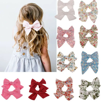 2Pcs Big Hair Bows Knot Hair Clips Girls Kids Toddler Cotton Headband Sets Ribbon Alligator Clips Baby Girl Hair Accessories