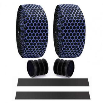2Pcs Bike Honingraat Stuur Tapes Zacht Ademend Riemen Met Bar Stekkers blauw