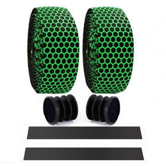 2Pcs Bike Honingraat Stuur Tapes Zacht Ademend Riemen Met Bar Stekkers groen