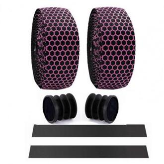 2Pcs Bike Honingraat Stuur Tapes Zacht Ademend Riemen Met Bar Stekkers Roze