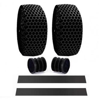 2Pcs Bike Honingraat Stuur Tapes Zacht Ademend Riemen Met Bar Stekkers zwart