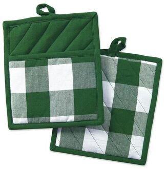 2Pcs Buffalo Check Pot Houders Katoen Potholders Buffalo Plaid Doek Handschoenen Pocket Set Keuken Collectie Check Plaid Set groen wit