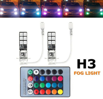 2pcs car fog lights H3 5050 RGB car lights fog light bulb + remote control LED 12SMD