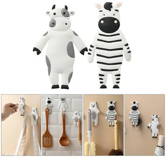 2Pcs Cartoon Animal Hooks Wall Hanger Sundries Organizer Hanging Hook Rack Self Adhesive Hooks Wall Hanging Clothes Towel Racks
