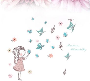 2Pcs Cartoon Vliegende Meisje Muursticker Decals Kinderkamer Achtergrond Muur Decor