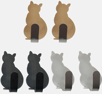 2pcs Clothes Towel Racks Self Adhesive Hooks Cat Pattern Storage Holder for Bathroom Kitchen Hanger Stick on Wall Hanging Door