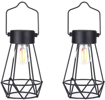 2Pcs Creative Wrought Iron Retro Solar Lantern Hanging Light LED Yard Outdoor Patio Garden Lamp