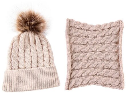 2Pcs Cute Kid Meisje Jongen Zuigeling Winter Warm Haak Muts Beanie Cap + Sjaal Twee stuk set beige