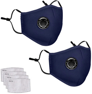 2PCS Dark Blue Masks 4PC Filter Washable Reusable Mouth Mask Unisex Cotton Face Mask Mascarilla Mondkapjes