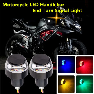 2pcs DC 12V Motorcycle LED Handlebar End Turn Signal Light White Yellow Flasher Handle Grip Bar Blinker Side Marker Lamp