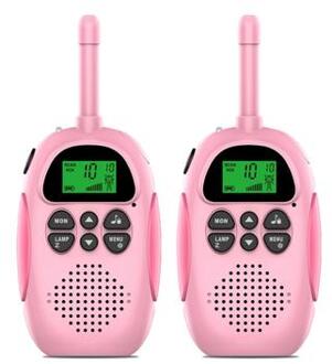 2Pcs DJ100 Kinderen Walkie Talkie Toys Kids Interphone Mini Handheld Zendontvanger 3KM Bereik UHF Radio met sleutelkoord - Roze + Roze