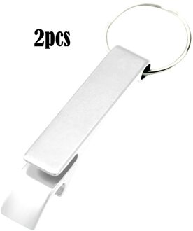 2Pcs Draagbare Flesopener Sleutelhanger Keten Sleutelhanger Metalen Beer Bar Tool Gadgets Bier Opener Sleutelhanger Flesopener Sleutelhanger wit