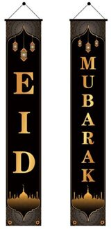 2Pcs Eid Mubarak Veranda Banner Ramadan Kareem Voordeur Vlag Opknoping Teken Decor H051 01