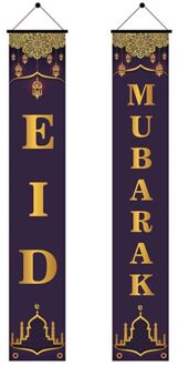 2Pcs Eid Mubarak Veranda Banner Ramadan Kareem Voordeur Vlag Opknoping Teken Decor H051 04