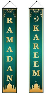 2Pcs Eid Mubarak Veranda Banner Ramadan Kareem Voordeur Vlag Opknoping Teken Decor H051 07