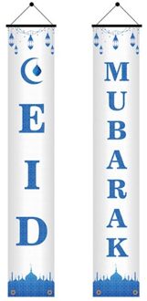 2Pcs Eid Mubarak Veranda Banner Ramadan Kareem Voordeur Vlag Opknoping Teken Decor H051