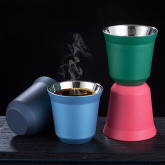 2Pcs Espresso Mokken Rvs Cups Geïsoleerde Beker Dubbele Wand Cup blauw