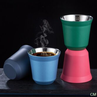 2Pcs Espresso Mokken Rvs Cups Geïsoleerde Beker Dubbele Wand Cup blauw