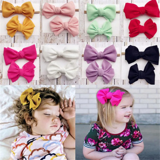 2Pcs Fresh Style Cute Rabbit Ear Baby Headband Bow Elastic Baby Girls Headbands Children Princess Turban Hair Accessories Sets