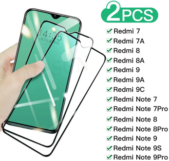 2Pcs Full Screen Protective Glass On The Redmi 8 8A 7 7A 9 9A 9C For Xiaomi Redmi Note 7 8 Pro 9Pro 8T 9S Tempered Glass Film